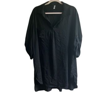 Viishow Black Blouse Size 2X Collared Tunic Top Office Work V-Neck Long Sleeves